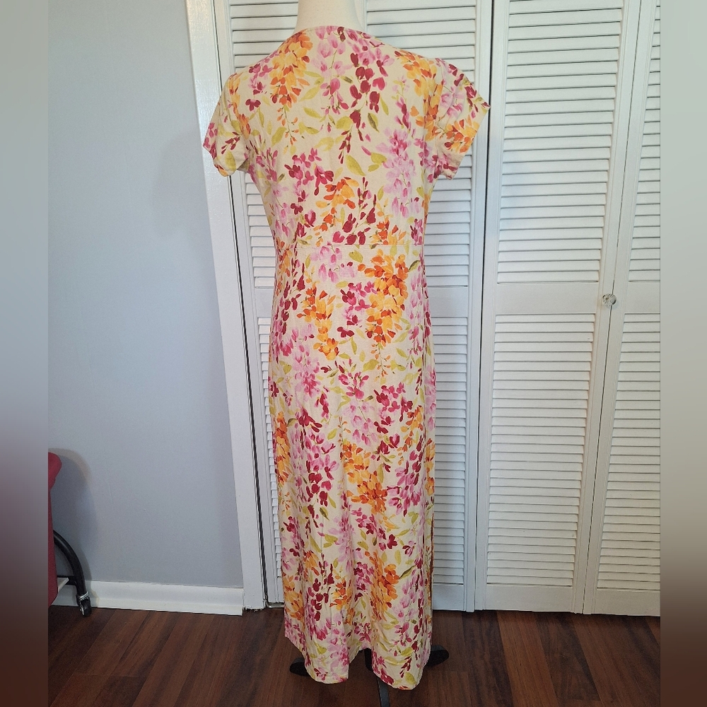 Vintage Liz Claiborne Linen Floral Maxi Dress Sz 6P *X - Picture 2 of 7